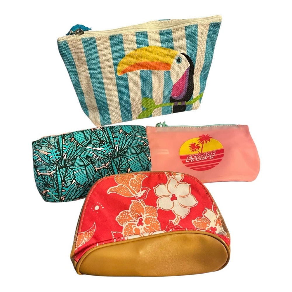 Colorful Tropical Cosmetic Bag Set woven toucan tassel palms vacation travel (4)